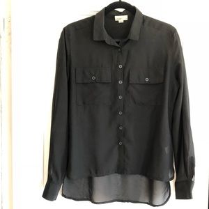 Covet Black Sheer Button Down High Low Shirt